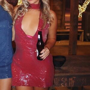 Peppermayo Pink Sequin Backless Dress